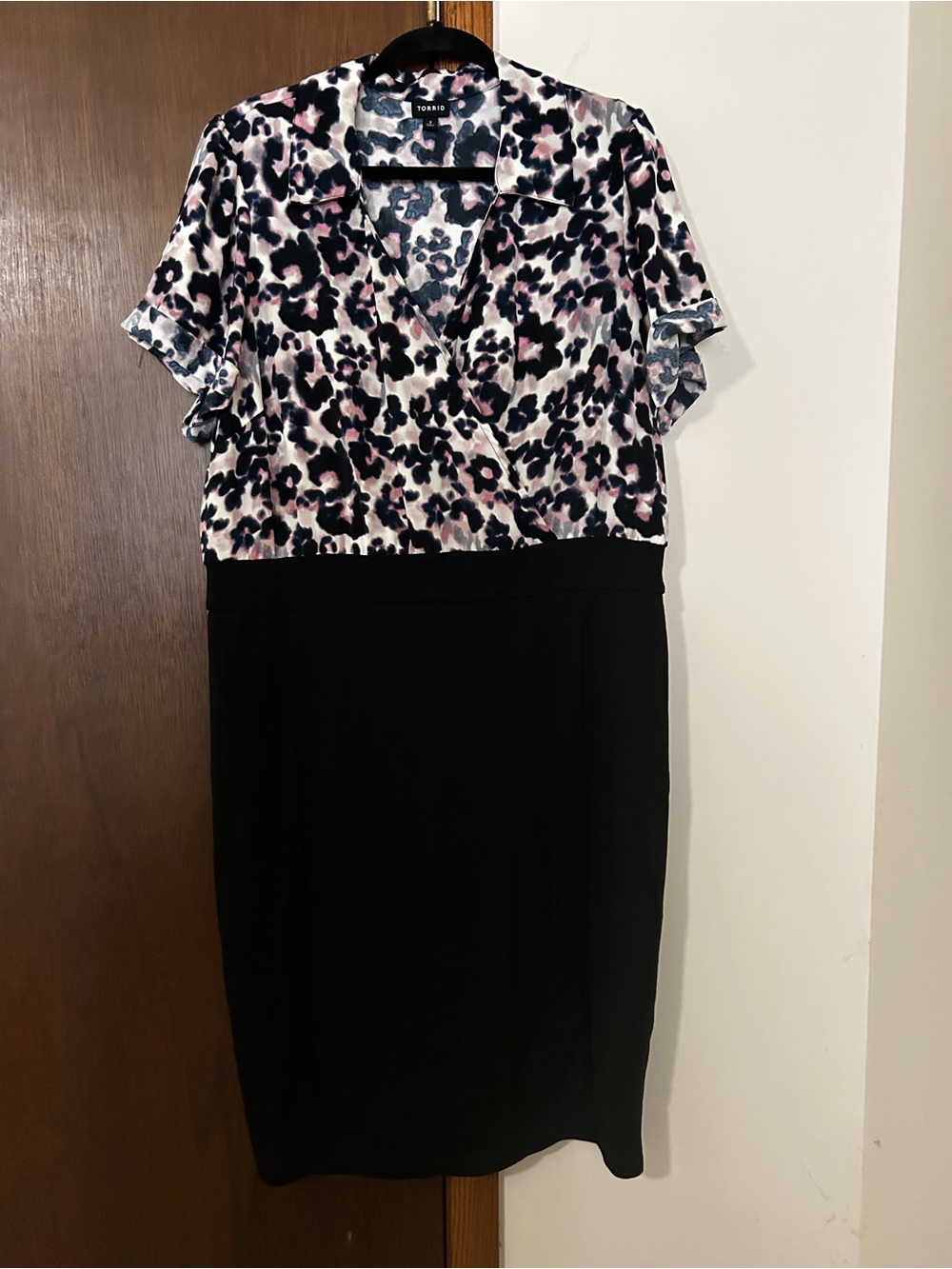 torrid Black and Pink Leopard-Print Faux-Wrap Midi Dress